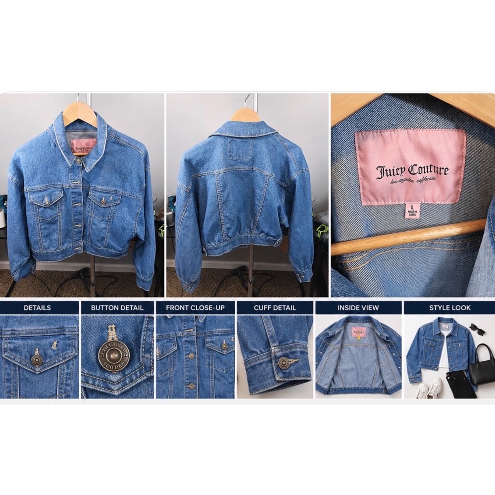 Juicy Couture Women's L Blue Cropped Denim Jean Jacket Trucker Y2K
